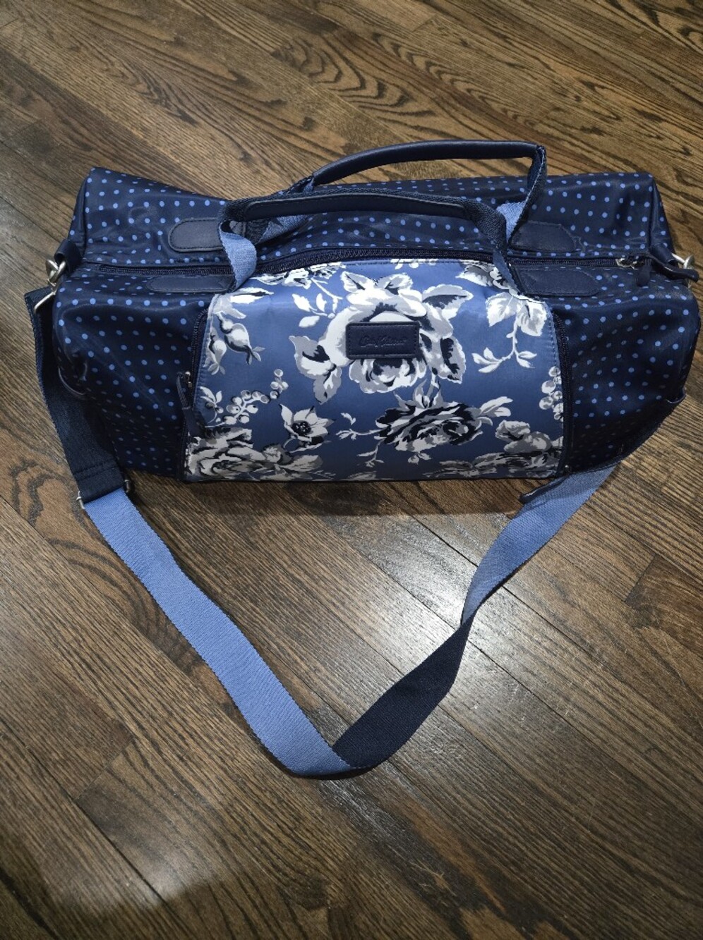 Cath Kidston Navy Blue Polka Dot Floral Travel Duffle Gym Yoga Bag